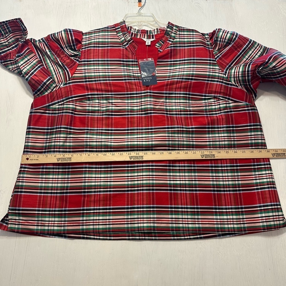 NWT Crown & Ivy Women’s Plus 4X Red Plaid Tunic Top Holiday Puff Sleeve $69.50 - Picture 6 of 8